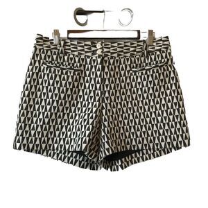 Anthropologie Cartonnier Neda Shorts Black White Geometric Print 4” Retro Mod 10